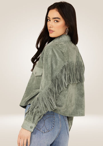 Women’s Green Western Fringes Jacket