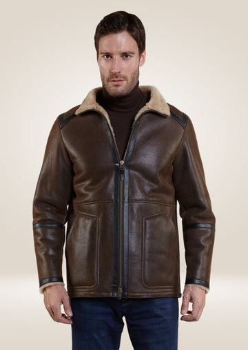 Brown Shearling Moto Jacket - Stylish and Warm