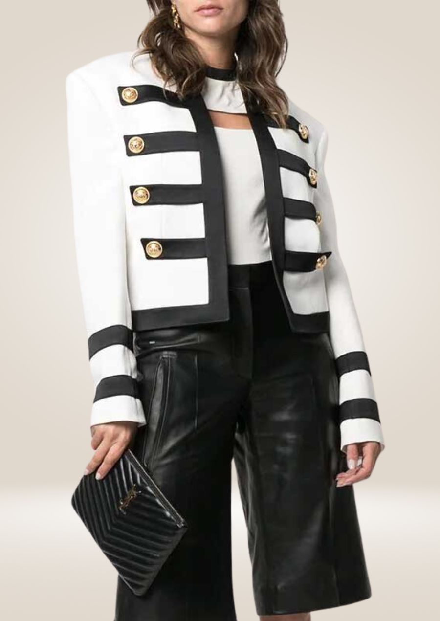 Women's White Military Jacket with Viscose Lining