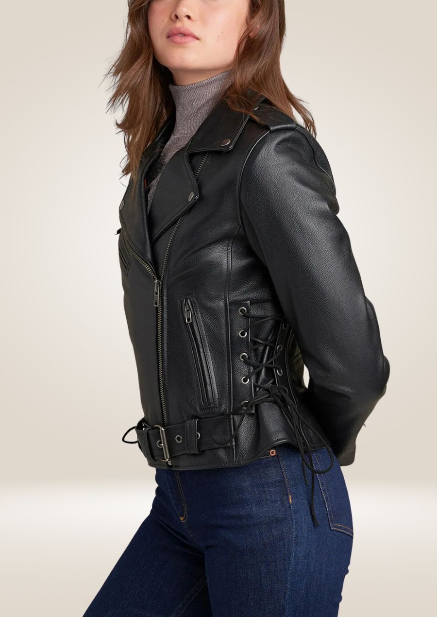 Edgy Women's Heavy-Duty Moto Leather Jacket by Cuir Tendance