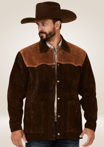 Men’s Chocolate Two-Tone Suede Leather Jacket