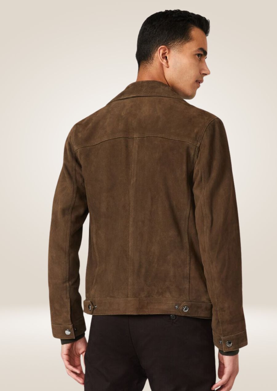 Men's Classic Suede Trucker Jacket - Adjustable Snap Tabs