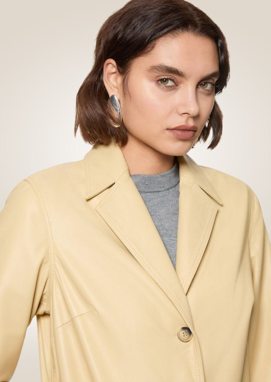 Women’s Yellow Leather Trench Coat - Bold and Stylish Outerwear