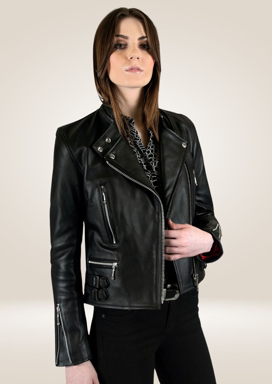 Women's Black Biker Leather Jacket - Edgy and Stylish