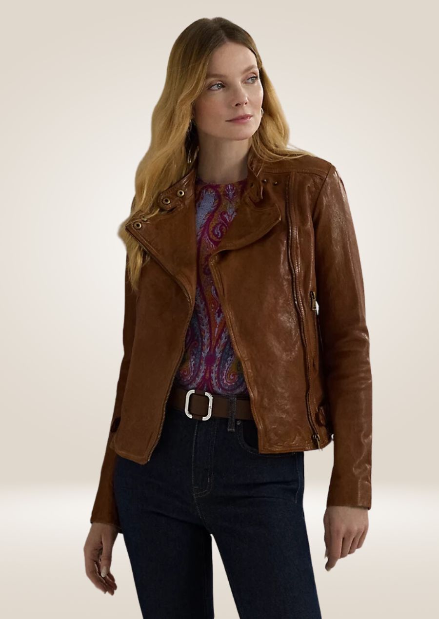 Women's Brown Leather Moto Jacket - Timeless Biker Style