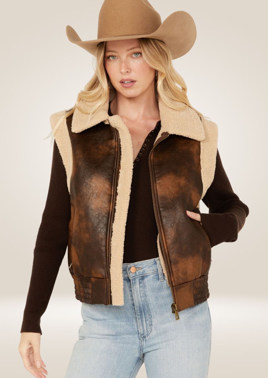 Women’s Leather Aviator Sherpa Vest - Warm and Stylish Layer